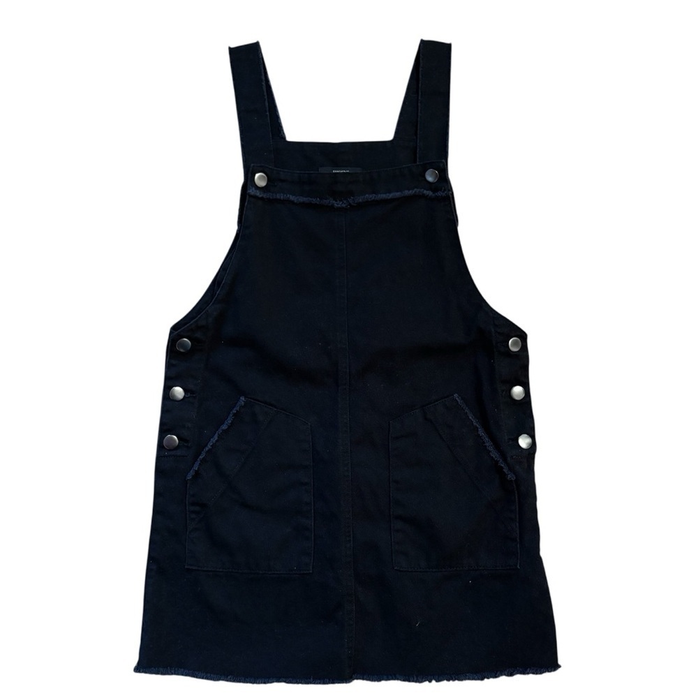Forever 21 Overall Mini Dress Black Denim Raw Edge Grunge Retro 90's Small